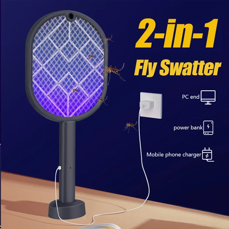 Fly Swatter Trap 2-v-1 raketa Mosquito Racket Hmyz Killer USB Nabíjanie ochranných sieťových dodávok pre domáci letný spánok
