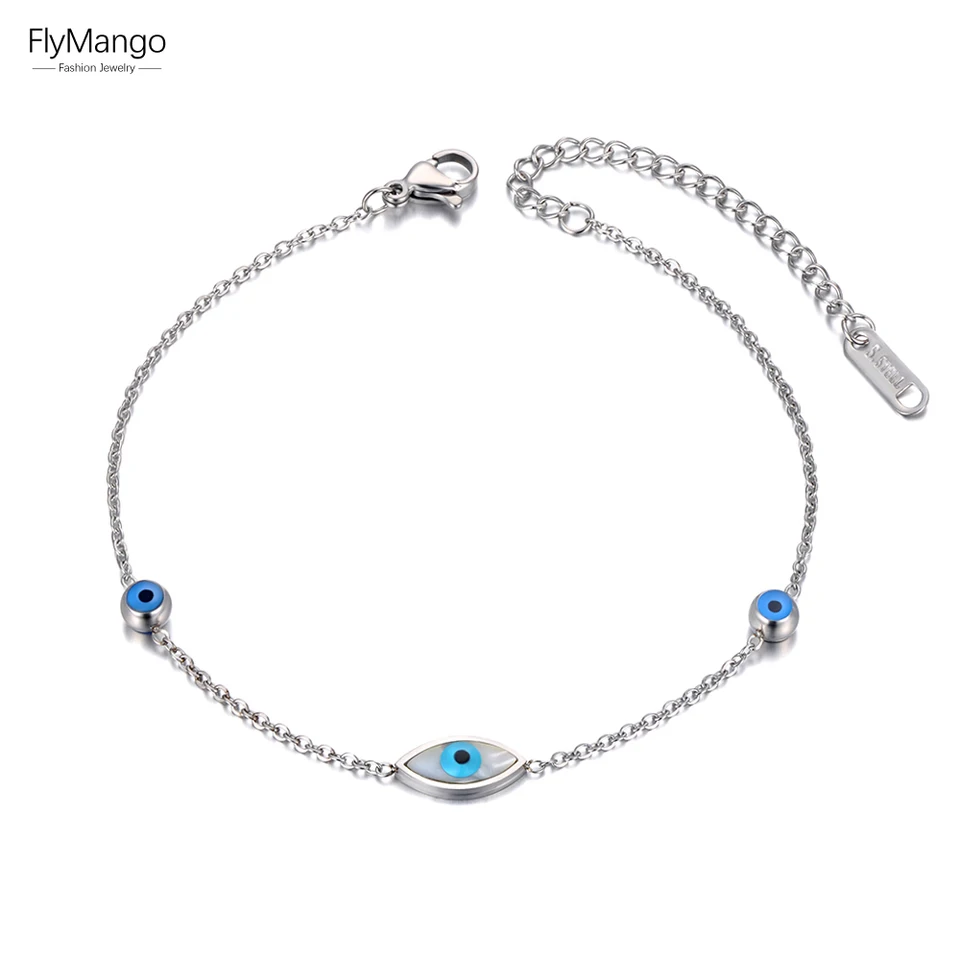 Flymango Titanium z nehrdzavejúcej ocele Členky pre ženy pre ženy Dievčatá Etnické modré turecké oči Charmové čaroté doštičko FA22004