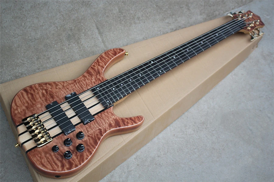 Flyoung 6 Strings Active Pickups Electric Bass Guitar s prešívaným javorovým vrchom, ponúkajte prispôsobenie