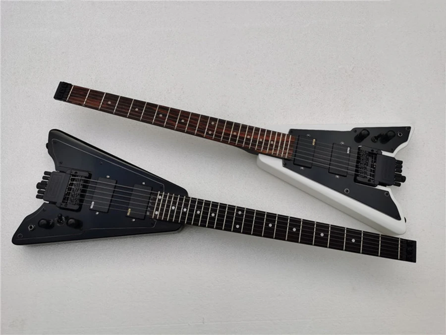 Flyoung 6 struny bezhlaví biela čierna elektrická gitara s veľkým pickguardom, ponúkajte prispôsobenie