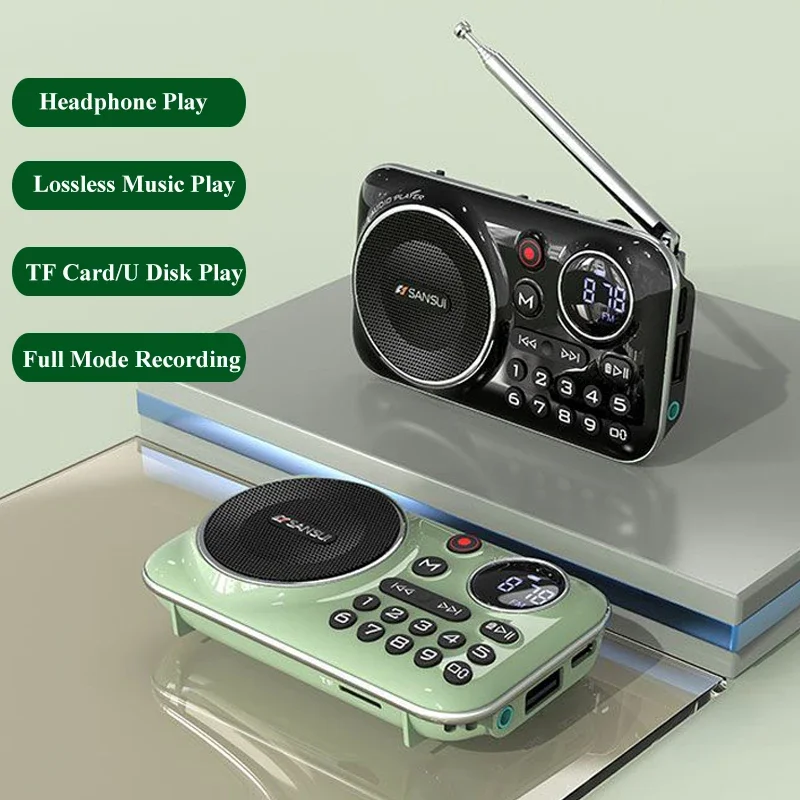 FM Car Radio Bluetooth 5.0 Reproduktor prenosné mini rádio pre staršie HIFI TF/USB MP3 hudobné prehrávač podpory nahrávky slúchadlá
