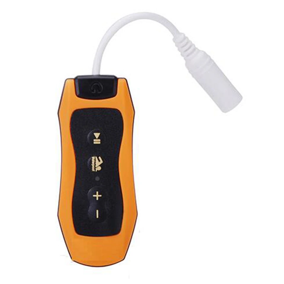 FM Radio IPX8 nepremokavý mp3 hudobný prehrávač plaveckých potápaní slúchadla slúchadla Sport stereofónny bass plávanie mp3,8 g oranžová