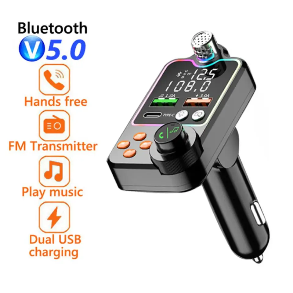 FM vysielač Car Bluetooth 5.0 Jeden kľúč basový automobil mp3 prehrávač bezdrôtových handsfree audio prijímač 2USB rýchle nabíjačky
