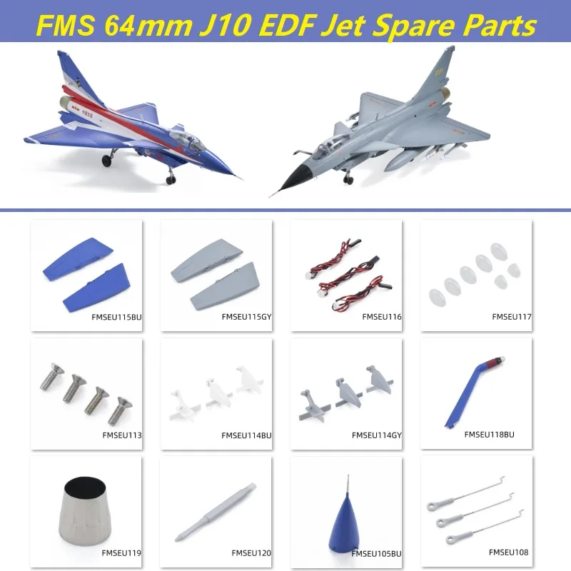 FMS 64 mm J10 EDF Jet RC Plany Parts LED LEGART CANARD NÁNO