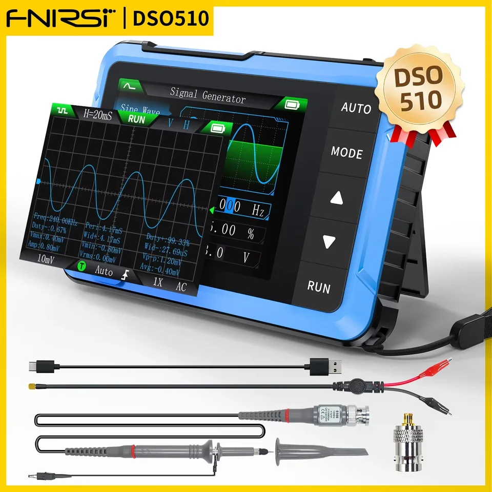 FNIRSI DSO510 2 v 1 Generátor signálu osciloskopu Prenosný digitálny digitálny 48ms/s Rýchlosť vzorkovania 10 MHz šírka šírky pásma elektronický opravný nástroj
