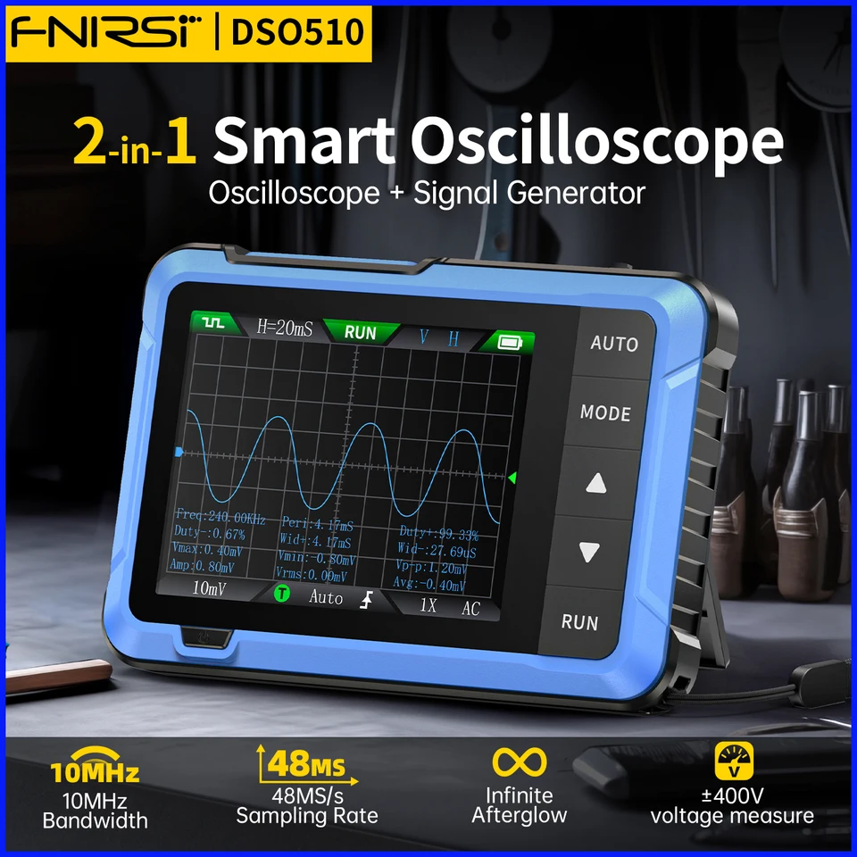 FNIRSI DSO510 Nový 10 MHz Mini Runheld Digital 2in1 Generátor signálu 48ms/s Rýchlosť vzorkovania elektroniky Reparie Tools