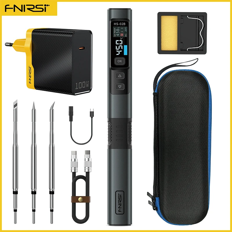 FNIRSI HS-02 Smart Electric Electric Soiling Iron 100-450 ℃ TEMP Nastaviteľné nastaviteľné PD 65W Prenosné zváracie prepracovanie súpravy Irons