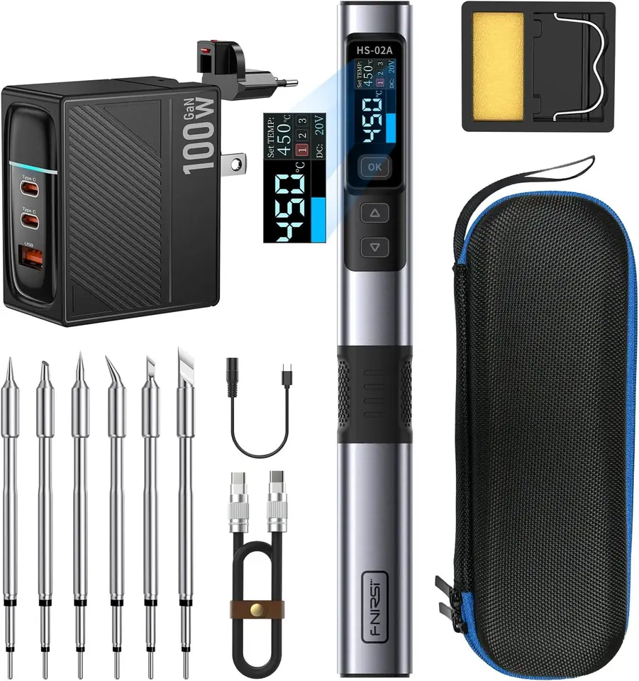 FNIRSI HS-02A 100W Prenosná spájkovacia súprava Iron Kit 6 PCS SOCKERING IFF TIPS