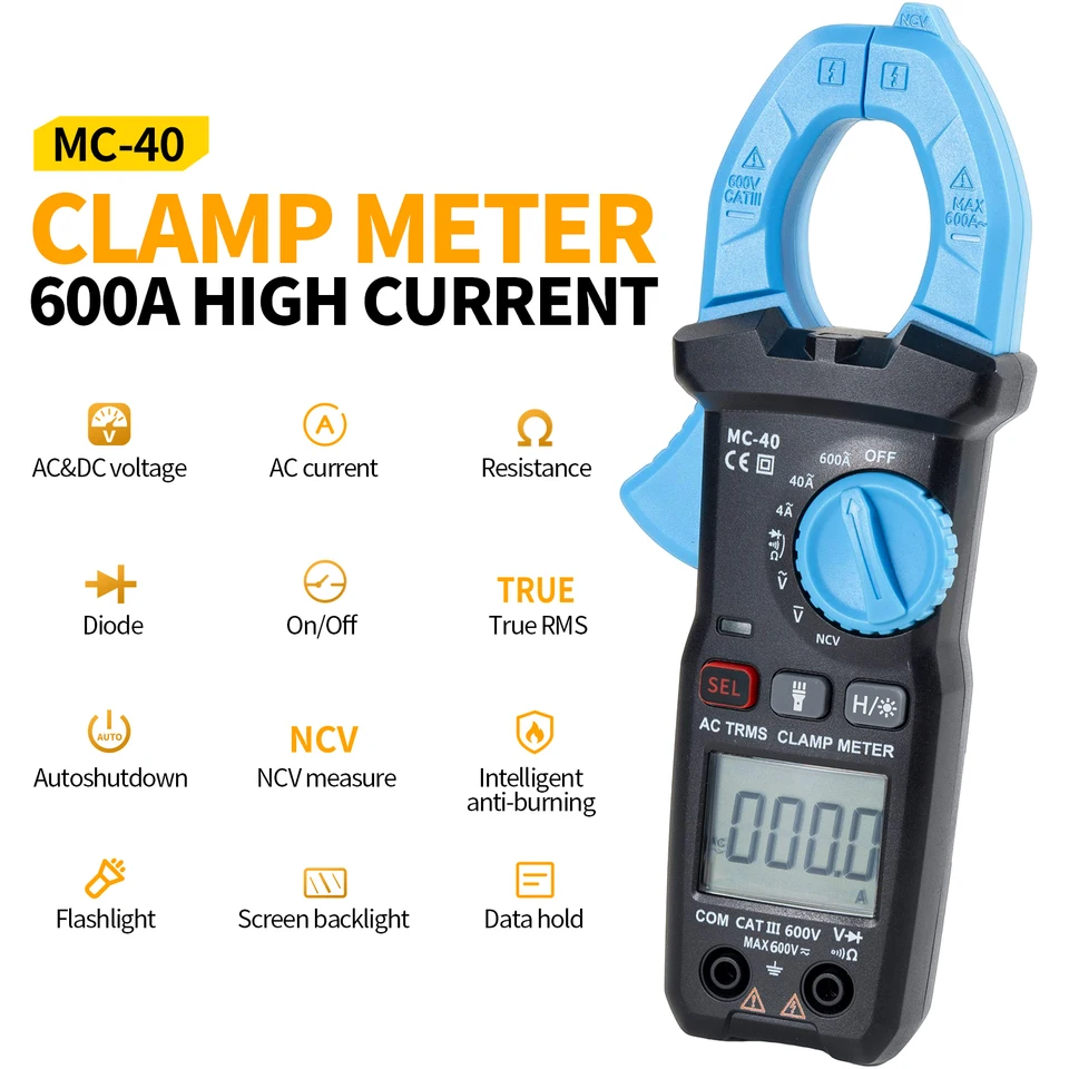 FNIRSI MC-40 SMART CLAMP Multimeter 6000 Počty DC/AC napätie 600 V AC Prúd 600A RESISSANCE DIODE NCV Test True RMS