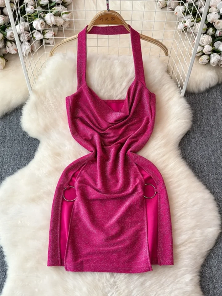 Foamlina Pure Desire Wind Halter krk Mini šaty dámske európske a americké ins horúce šaty skladané štrbiny sexy krátke šaty