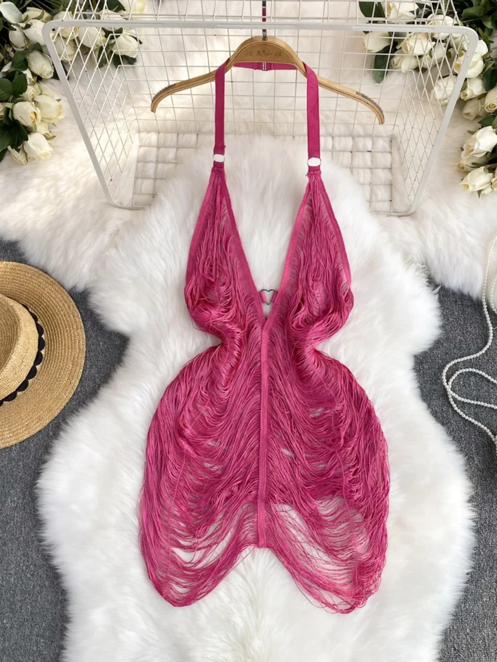 Foamlina Sexy halter bez rukávov bez rukávov bez backless šaty dám móda leto hlboké v predné dutina out out out out club Party pláž plážové šaty