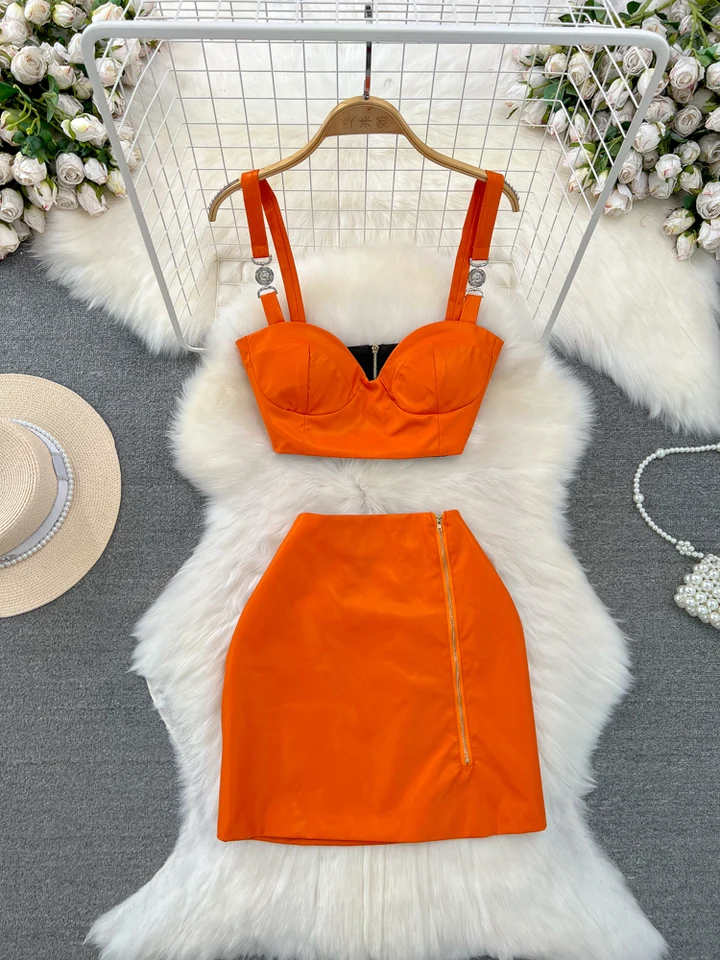 Foamlina super mäkká kožená kožená koža na hrudi na hrudi Slim Fit Top+Zipper High Pase Hip Wrap sukňa Móda 2 -kusová top a sukňa sukňa