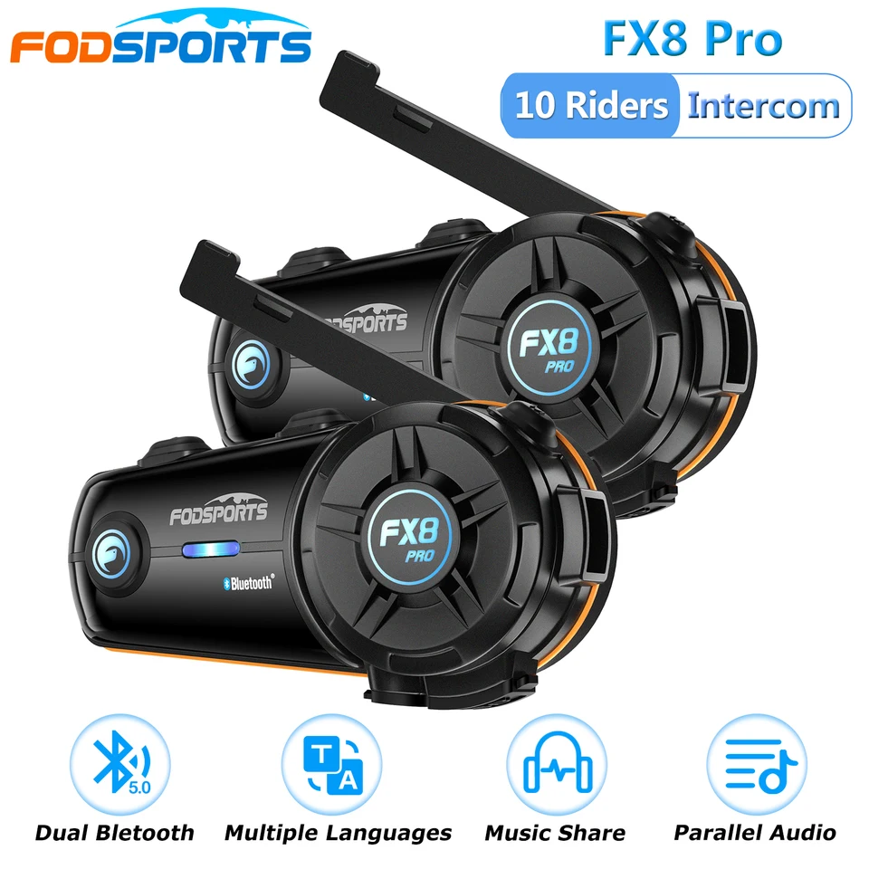 FODSports FX8 Pro Intercom Motorcycle Helmy Headsets