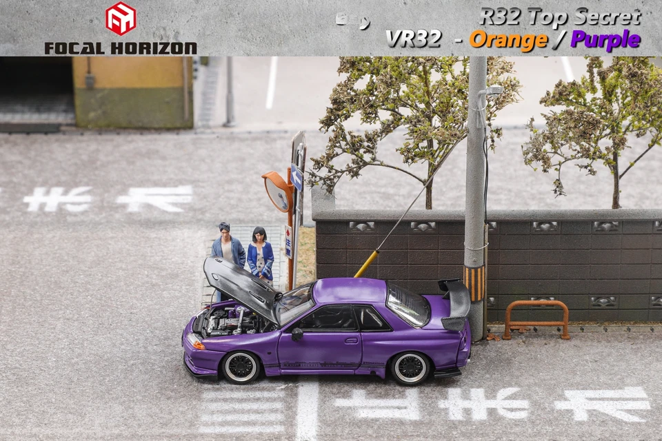 Fokálny horizont FH 1:64 R32 TOW Secret VR32 uhlíková kapucňa Purpurová /oranžová odliata od modelu automobilu