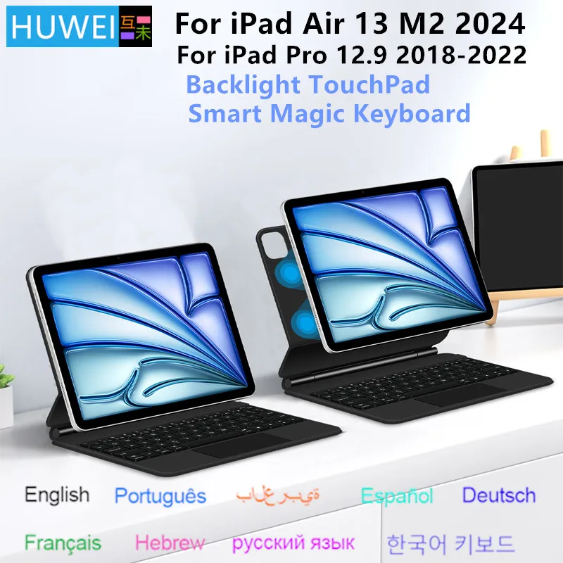 Folio Magic Keyboard pre nový iPad Air 13 2024 Pro 12.9 2018-2022 Funda Smart Case Portugalci španielsky arabský nemecký prípad klávesnice