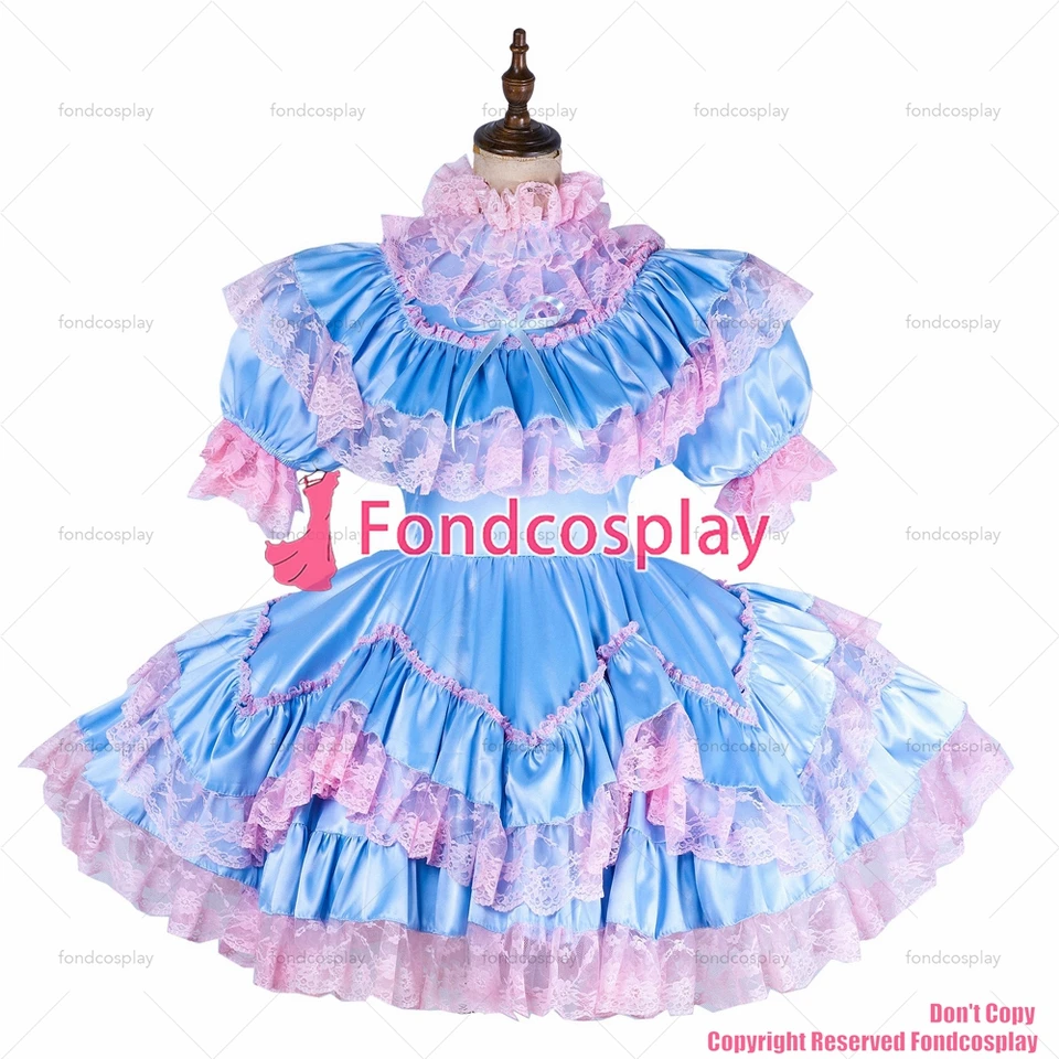 fondcosplay dospelý sexy krížový obliekanie Sissy Maid Short Lockable Baby Blue Sain Uniform Cosplay kostým CD/TV [G1992]