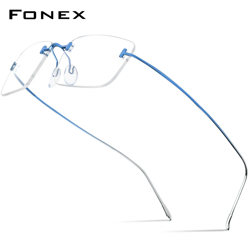 FONEX Titanium Glasses Rám Men Dizajn značky Rimless Square Eye Leace Lopy Le-Kvalitné bezrámové ultralighované okuliare 85871