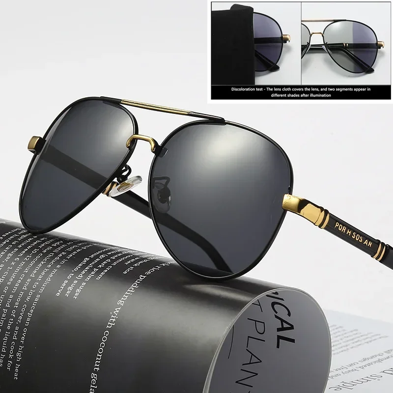 Foochromatické slnečné okuliare Muži polarizované jazdné pilot Chameleon Vintage Sun Gula