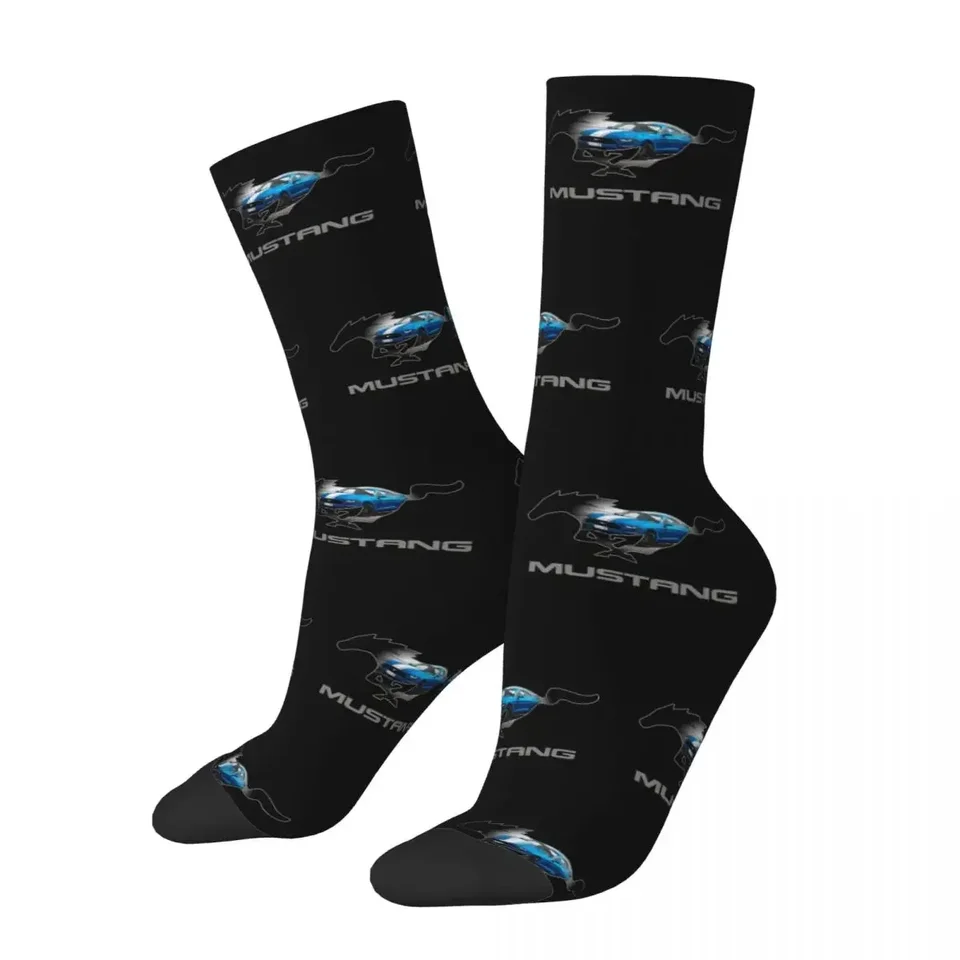 Ford Mustang GT Logo Design (Blue on Black) ponožky absorbujúce pančuchy po celú sezónu dlhé ponožky pre unisex narodeninové darček