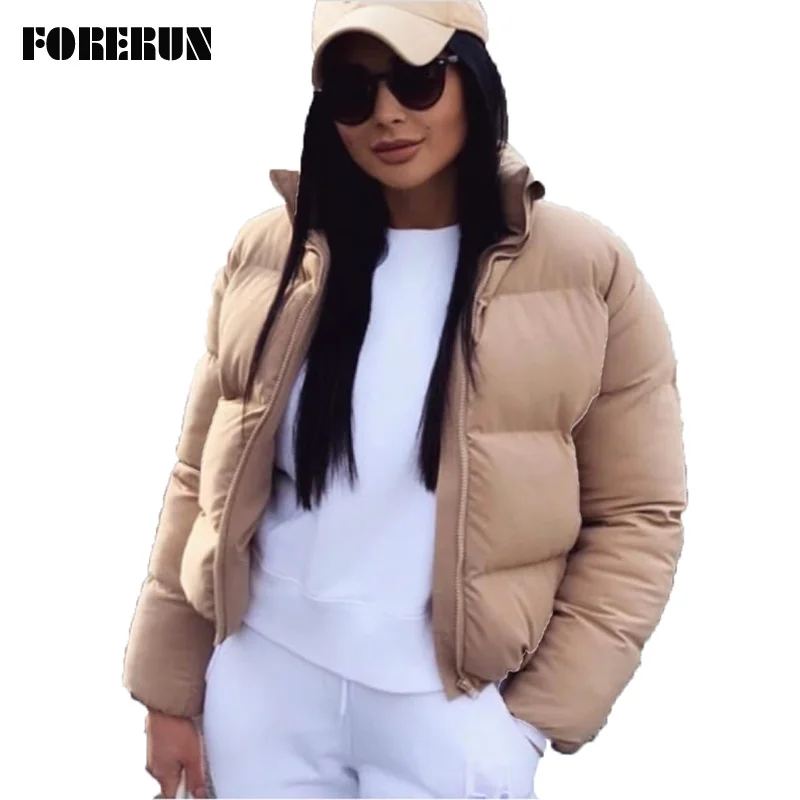 Forerun Fashion Bubble Coat Women Women Solid Stand Collar Krátka Zimná jeseň Žena Puffer Batchets Parkas Mujer 2022 Továreň