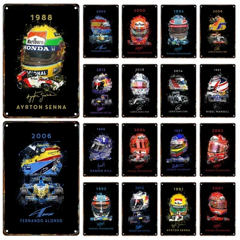 Formula závodné prilby kovové plagáty Tin Sign Wall Decor Decor for Home Garage Club Man Cave Perfektný darček pre závodných fanúšikov