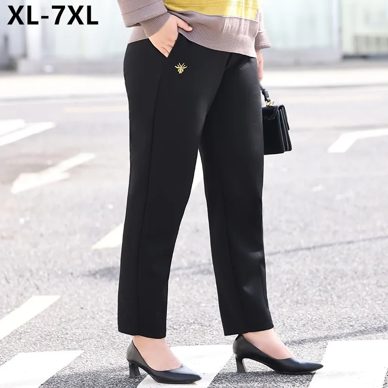 Formálne nohavice Ženy 7xl 6xl High Wasted Autumn natiahnuté kancelárske dámske šaty nohavice Žena voľný plus veľkosť 100 kg oblečenia