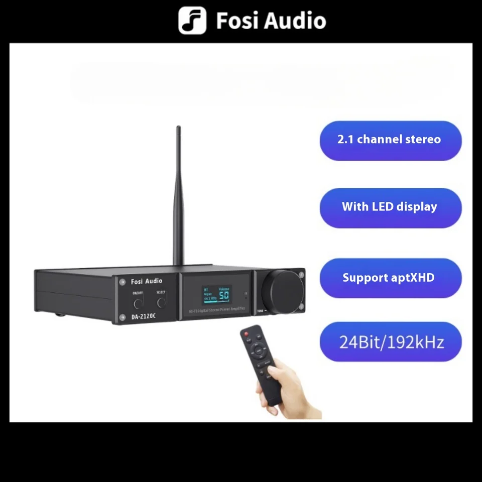 FOSI Audio DA2120C Bluetooth 5.0 2.1 Kanálový zosilňovač subwoofer DAC s zosilňovačom diaľkového ovládania