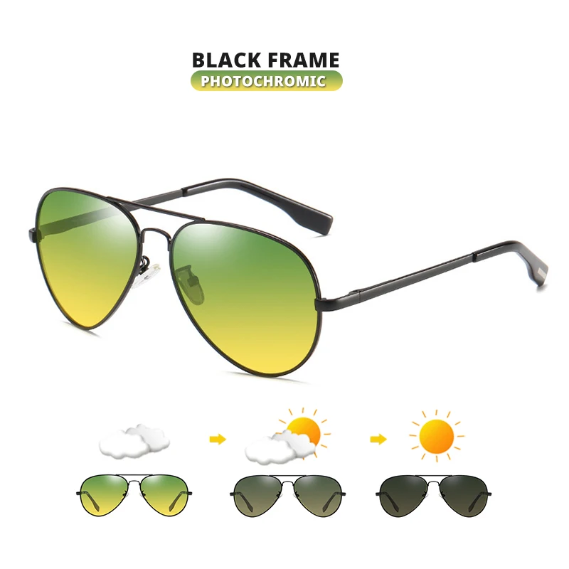Fotochromická denná noc jazdecká poháre Muži polarizované slnečné okuliare Pilotné slnečné okuliare Ženy chameleónové okuliare UV400 Gafas de sol