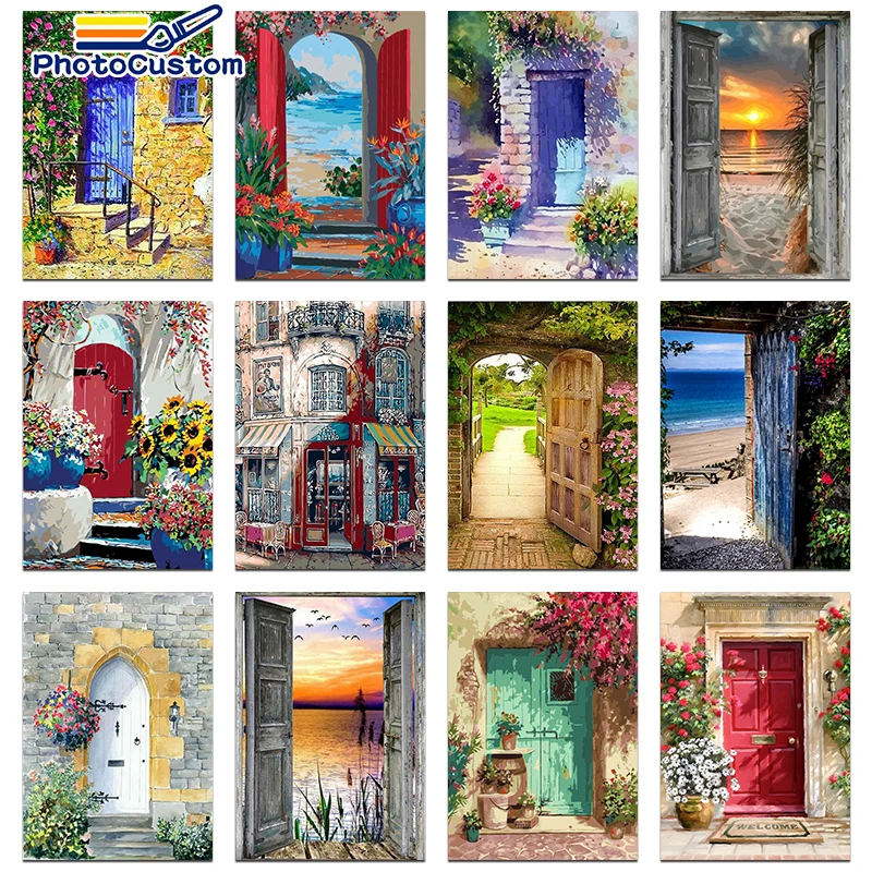 Fotocustomter farby podľa čísel 40x50cm dvere scenérie pre dospelých farby pre maľovanie podľa čísel na plátne na nástenné umenie domáci dekorácia darček