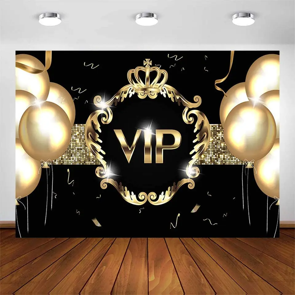 Fotografická pozadie pre narodeniny Zlatý balón čierne zlato Téma Pozadie Červený koberec VIP fotografický stánok pre večierky Banner