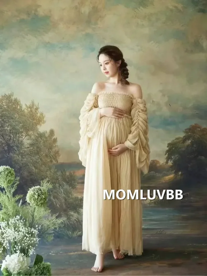 Fotografovanie Tehotenské šaty Luxusný francúzsky štýl materské fotografie rekvizity šaty Tulle šifón pre bábätko šaty