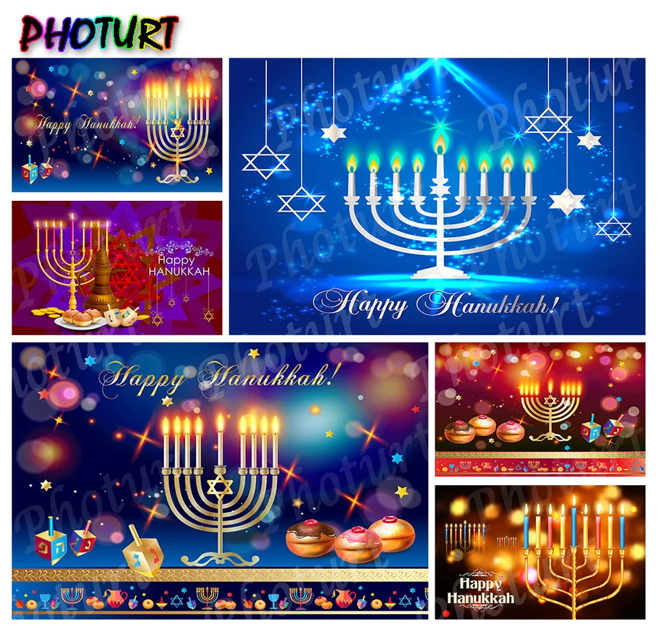 Foturt Happy Hanukkah pozadie Holiday Festival Ozdobte fotografiu banner modrý darček na stenu fotografie pozadia dekorácie rekvizity