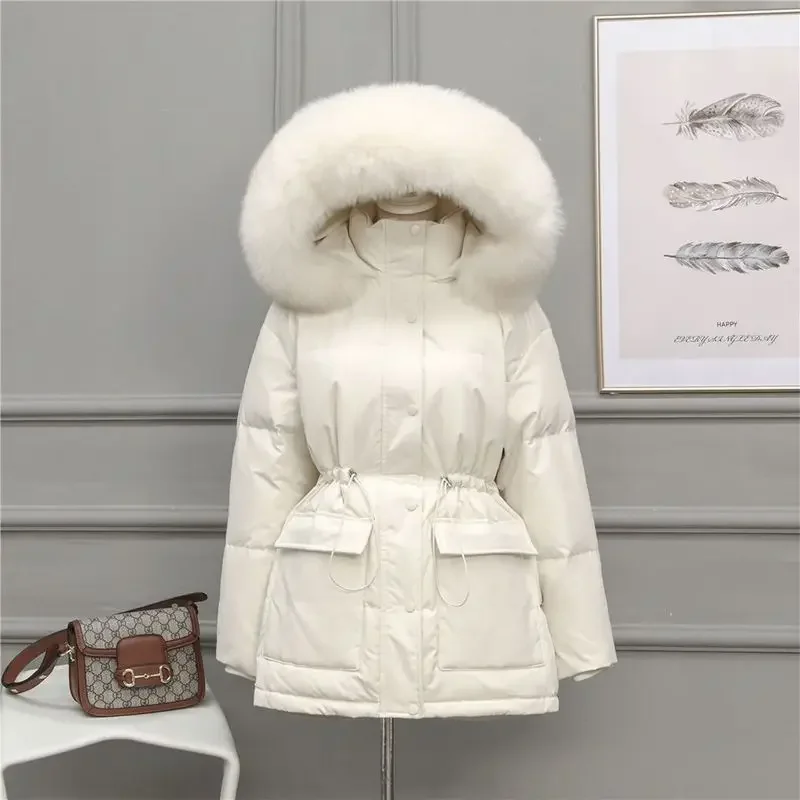 Foufurieux Dámske bundy Zimné nové kórejské krátke parky Hrubé teplé kapucňu Replace pásový pás Žena Trench Coat Cropped bunda