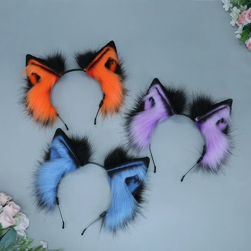 Fox Ears Headdress Cosplay príslušenstvo simulácia zvierací uší čelenka mačacie uši cosplay japonský roztomilý plyšový vlk zvierat čelenka