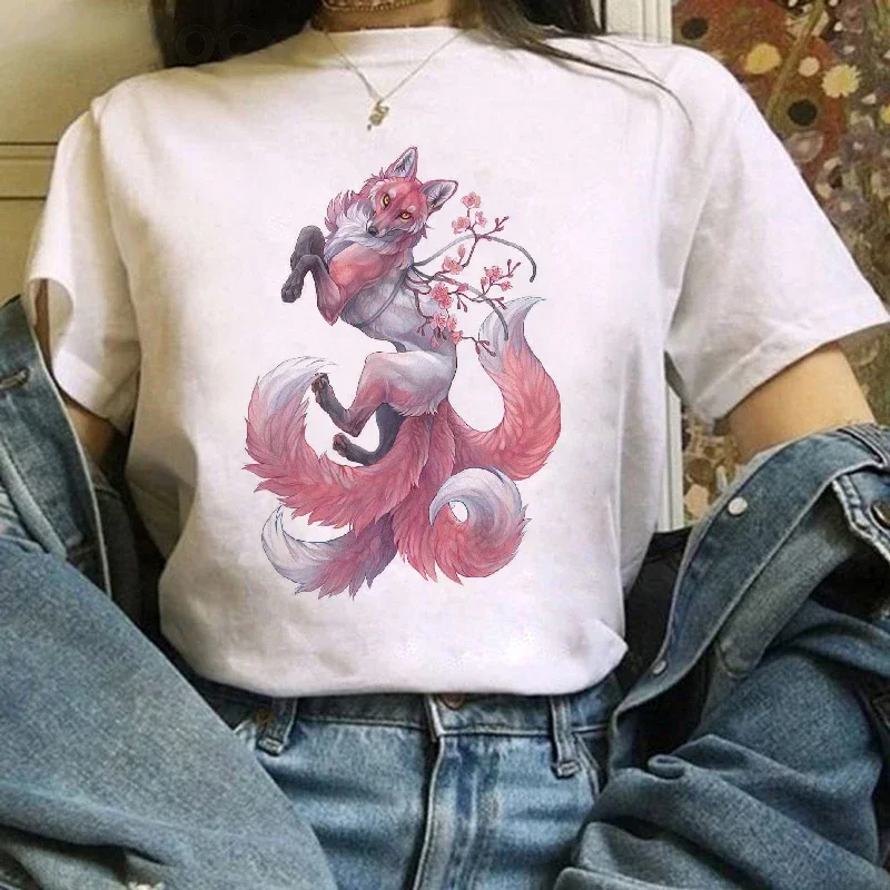 Fox karikatúra tlač Trink Dámske ženy Harajuku Príležitostné vtipné tričko pre dámu dievča s krátkym rukávom Top tričko Žena Žena Žena oblečenie