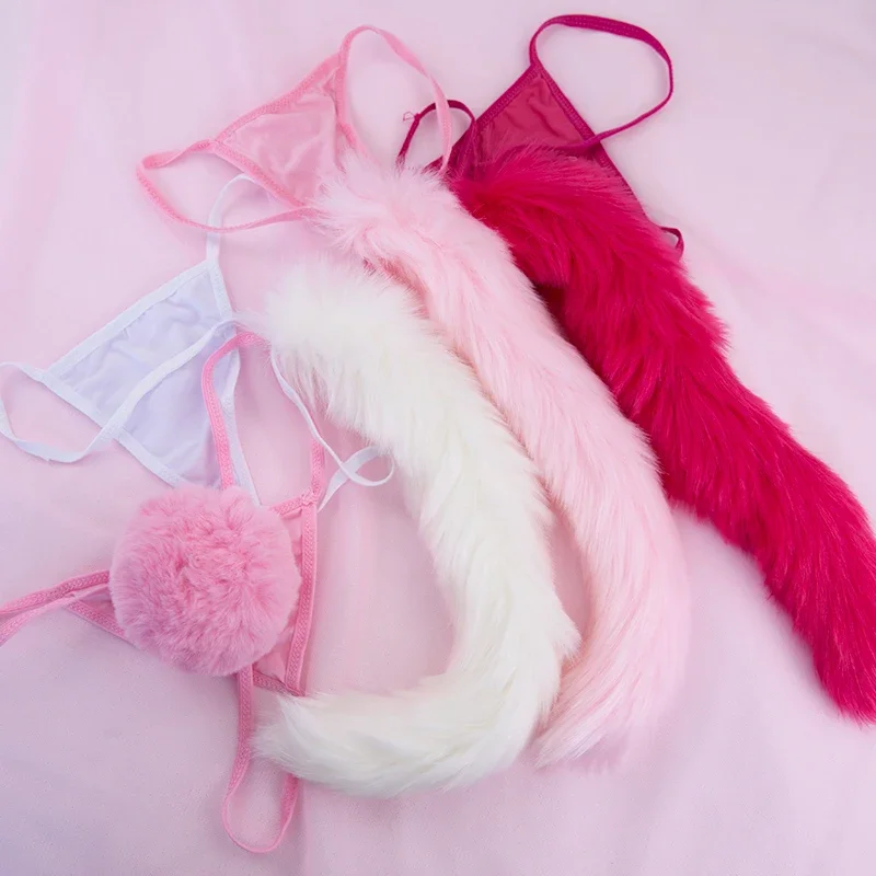 Fox Tail Rabbit chvost roztomilý sexy spodná bielizeň spodná bielizeň plyšový vlasový loptička g reťazec kawaii lolita ženské bavlnené nohavičky nohavičky