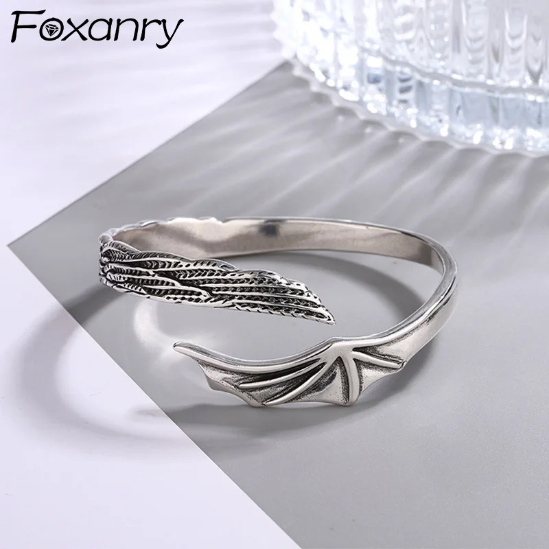 Foxanry Devil Angel Wings Cuff náramky pre ženy páry kreatívny dizajn Vintage Nová trendová osobnosť