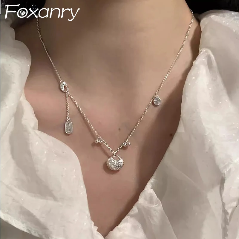 Foxanry veľa šťastia prívesok Náhrdelníky pre ženy dievčatá Dievčatá Čínsky štýl Etnická móda Elegantné vynikajúce narodeninové šperky doplnky