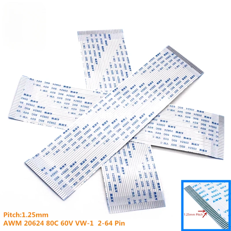 FPC FFC Flexibilný plochý kábel 1,25 mm tón AWM 20624 80C 60V VW-1 12 PIN dopredu 2 m dĺžka