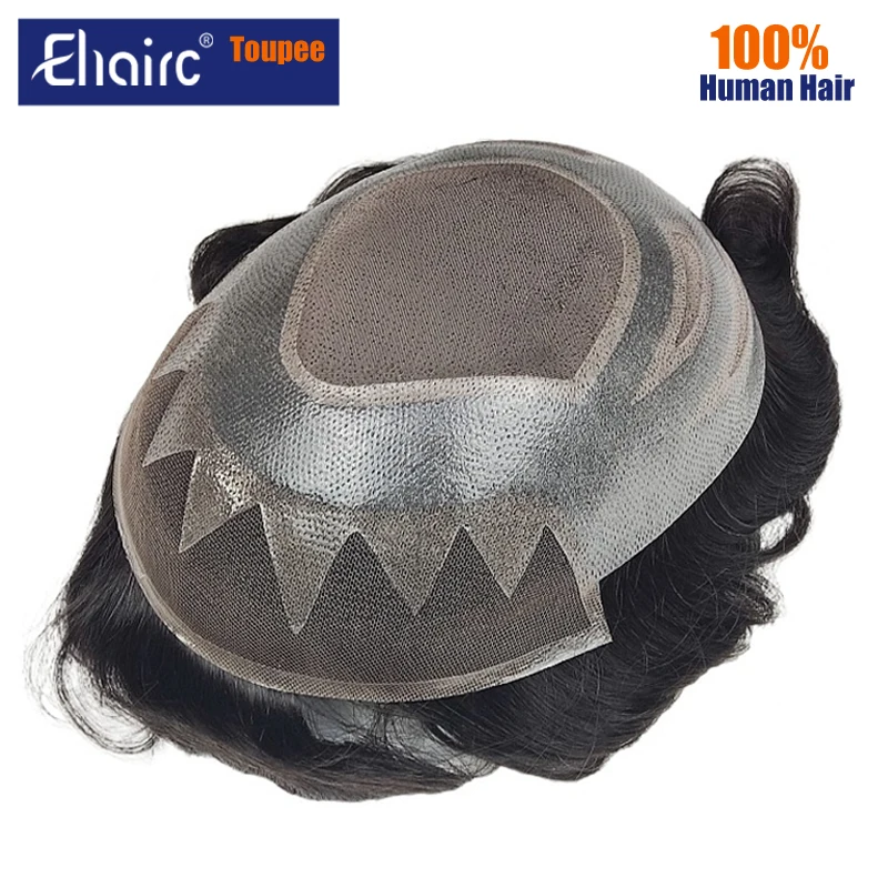 FPM Scallop- Mono & PU priedušná pre mužskú vlasovú protézu 100% prírodné ľudské vlasy Toupee Muži parochňu Exhuast Systems