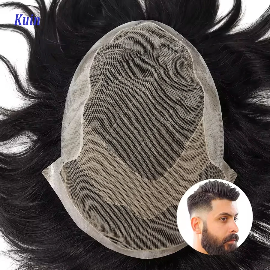 Francúzska čipka s parochňami Pu Toupee pre mužov Priedušná jednotka na výmenu vlasov Systém vlasov s šedými vlasmi