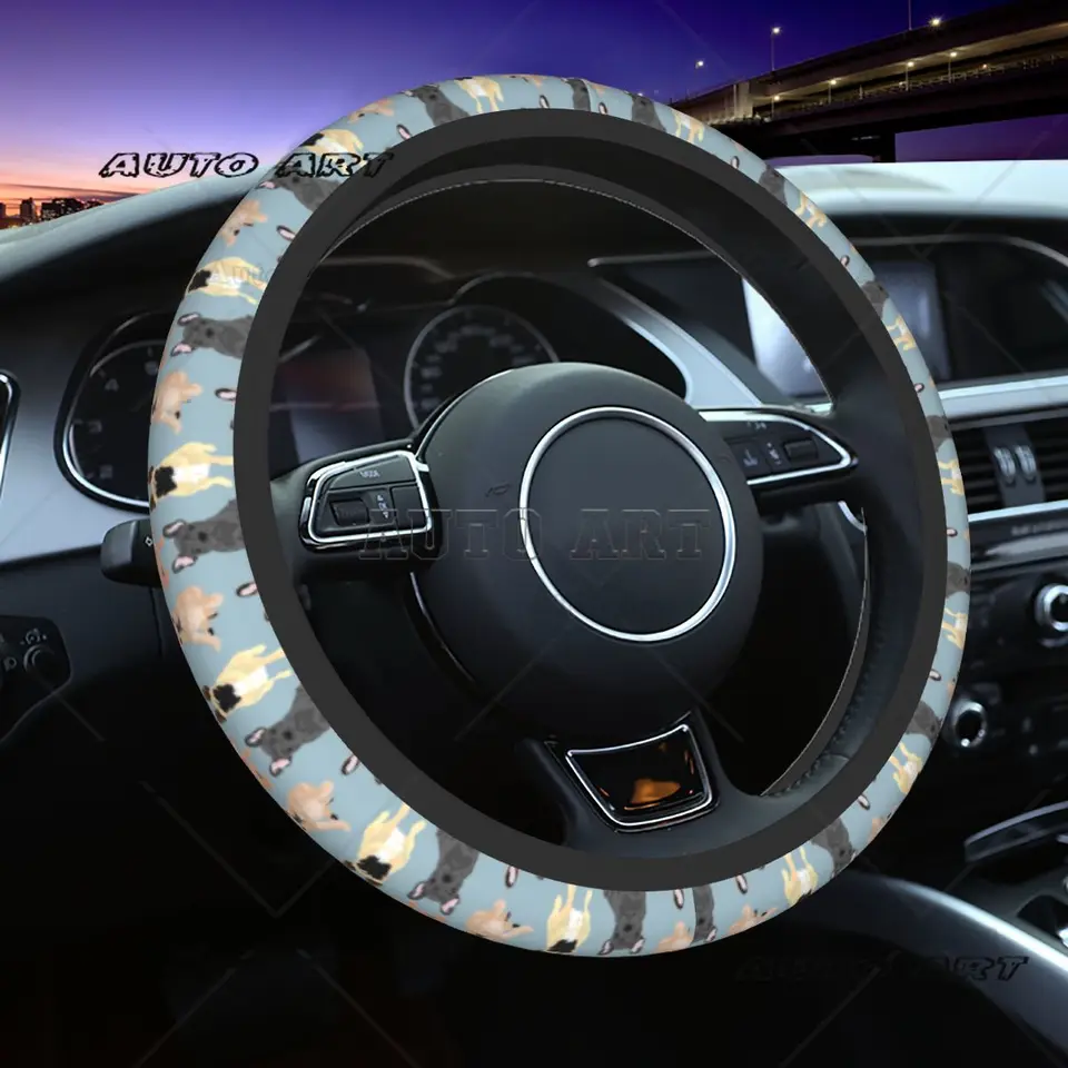 Francúzske buldogy automobilový kryt volantu 38 cm