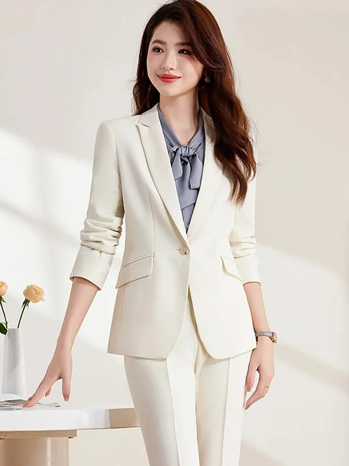 Francúzske dámske kancelárske obleky Príležitostné formálne opotrebenie módne elegantné 2024 New Blazers Single Breast s dlhým rukávom nohavičky