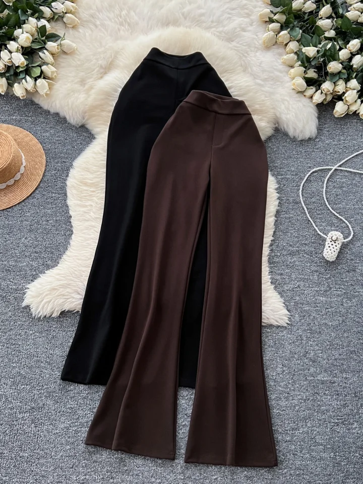 Francúzske elegantné nohavice Ženy Elastické vysoký pás Skinny Feen Flare nohavice dĺžky dĺžky Jeseň bežecky Žena odev Dropshipping