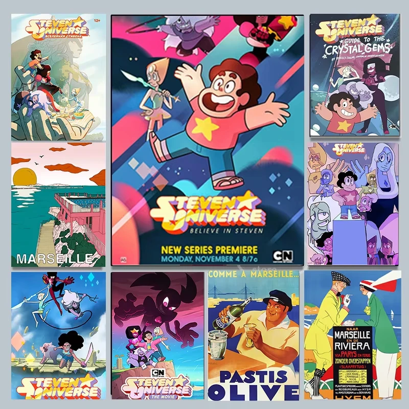 Francúzsko Marseille Anis Olive Travel a Steven Universe Big Donut Hot Anime plagát Art Wall maľba maľba maľba maľba