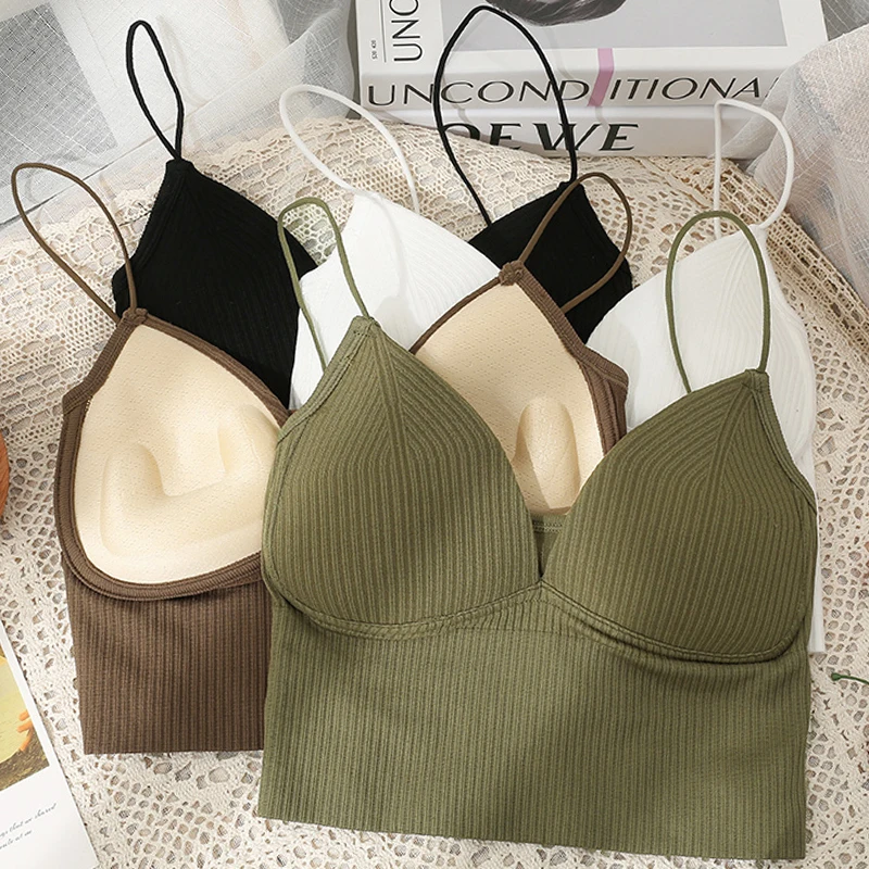 Francúzsky štýl plodina Top Camisole podprsenka Slim Fit Sexy Stretch Push Up Podprsenka s hrudnými vankúšikami orezanými pivovými krátkymi trubicami horné vrcholy V