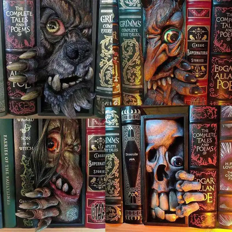 Frankensteinova kniha Figuríny, dekorácia 3D živicovej knižnice, Horor Desktop Bookend, Scary Monster Face, hororová socha