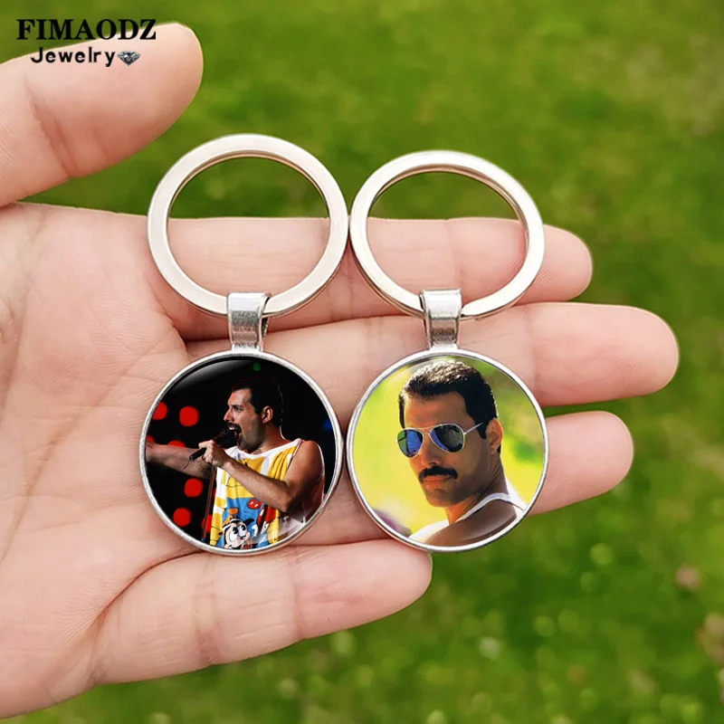 Freddie Mercury Keychain Band Queen Rock Singer Art Plagát Glass Cabochon Zliatina Prívesok Kľúčové reťaze Men fanúšikov