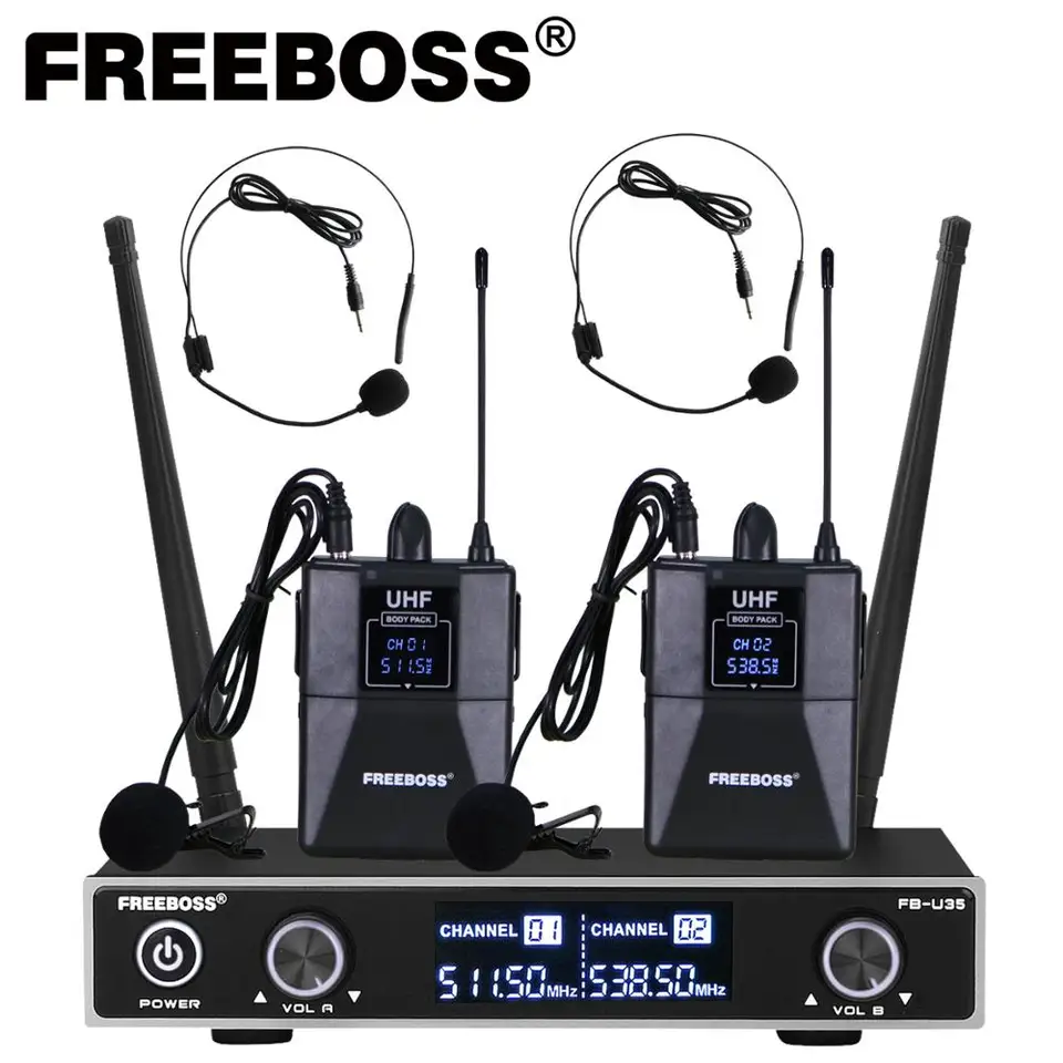 FreeBoss 2 BODYPACK Wireless Prepentter Mikrofón Dual Way UHF Fixná frekvencia Lavalier headset reči Mic System FB-U35H2