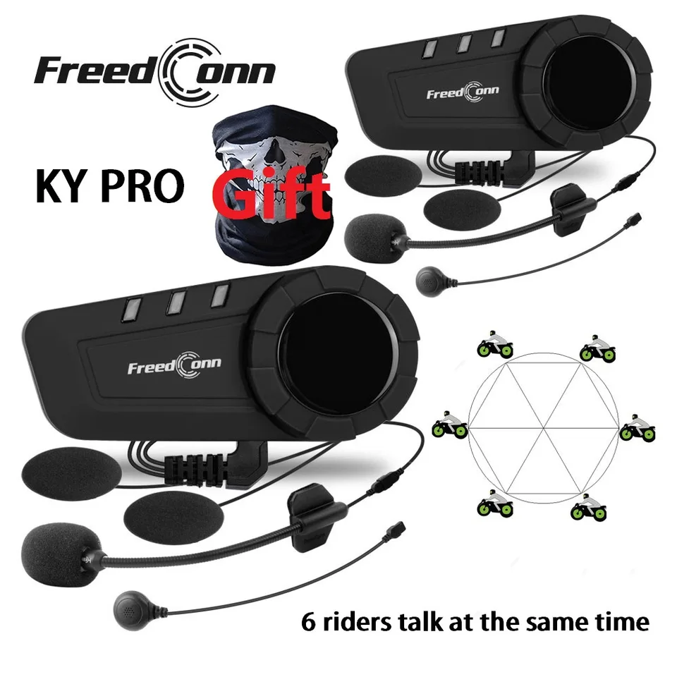 FreedConn KY PRO Motocykel intercom bluetooth prilba náhlavná súprava Motobike 6 jazdcov 1 000 m skupiny Moto Group Waterproof Interphone
